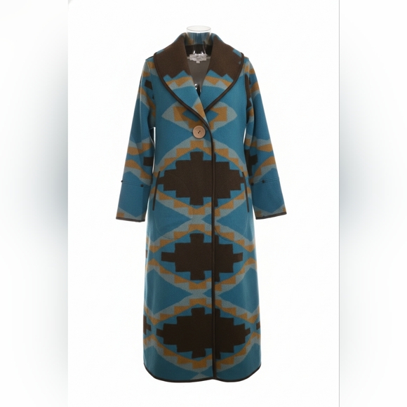 Tasha Polizzi Teal and Brown Cape with Faux Fur Trim - Picture 3 of 6